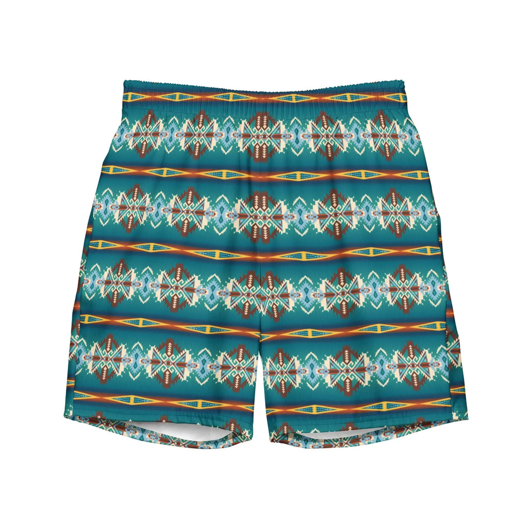 Baha Ranch Yeehaw Teal Aztec Blanket Print Mens Swim Shorts Baha Ranch Western Wear