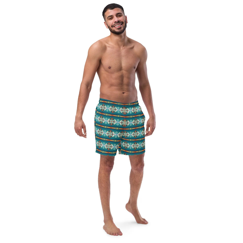 Baha Ranch Yeehaw Teal Aztec Blanket Print Mens Swim Shorts Baha Ranch Western Wear