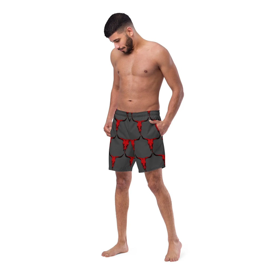 Baha Ranch Yeehaw Red Bull Skull Men's Swim Trunks Baha Ranch Western Wear