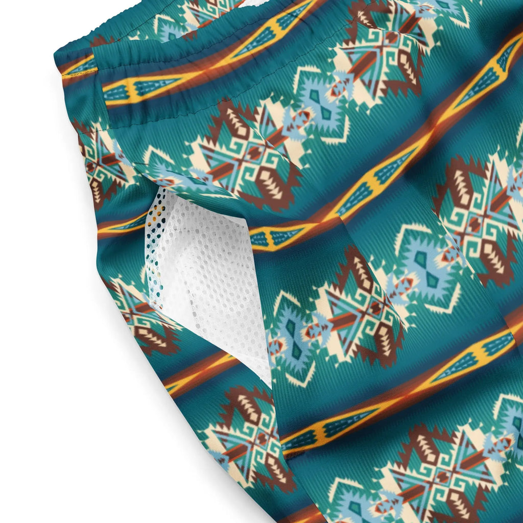 Baha Ranch Yeehaw Teal Aztec Blanket Print Mens Swim Shorts Baha Ranch Western Wear