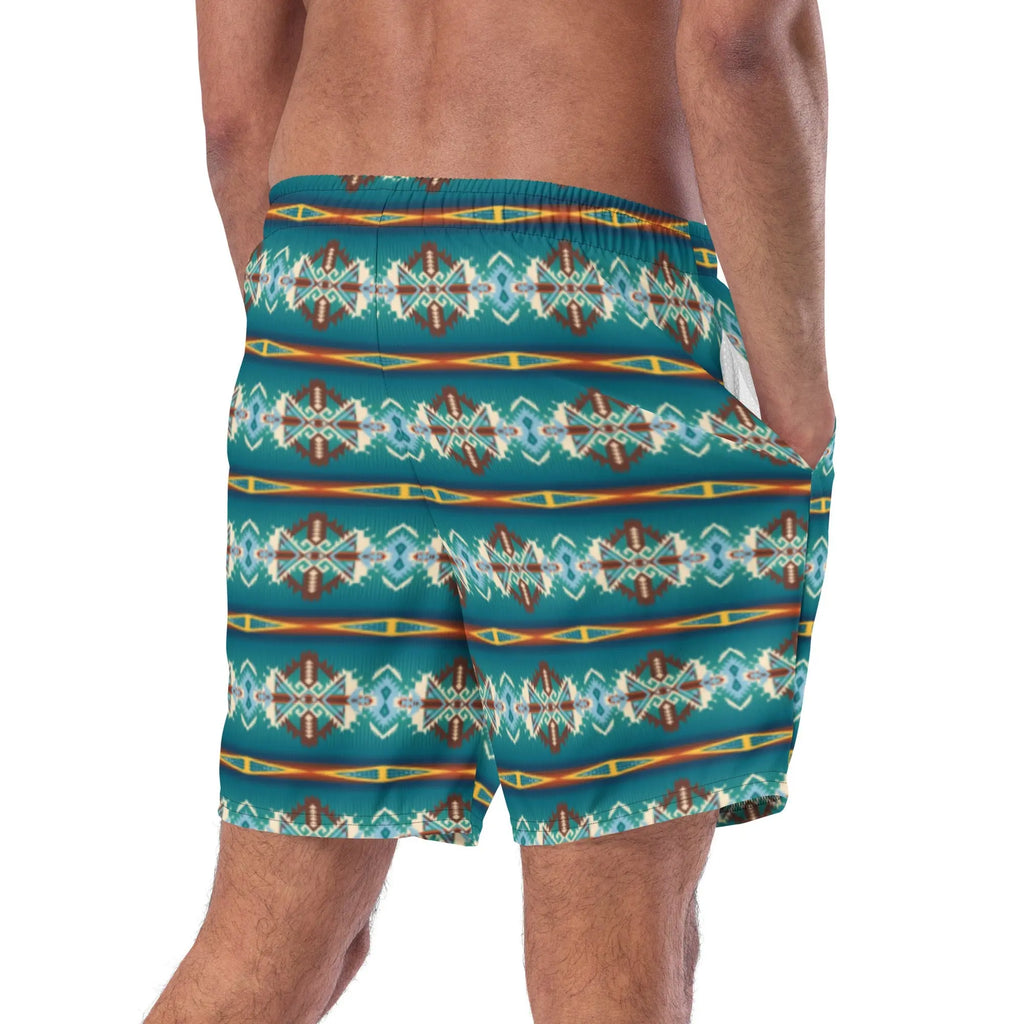 Baha Ranch Yeehaw Teal Aztec Blanket Print Mens Swim Shorts Baha Ranch Western Wear