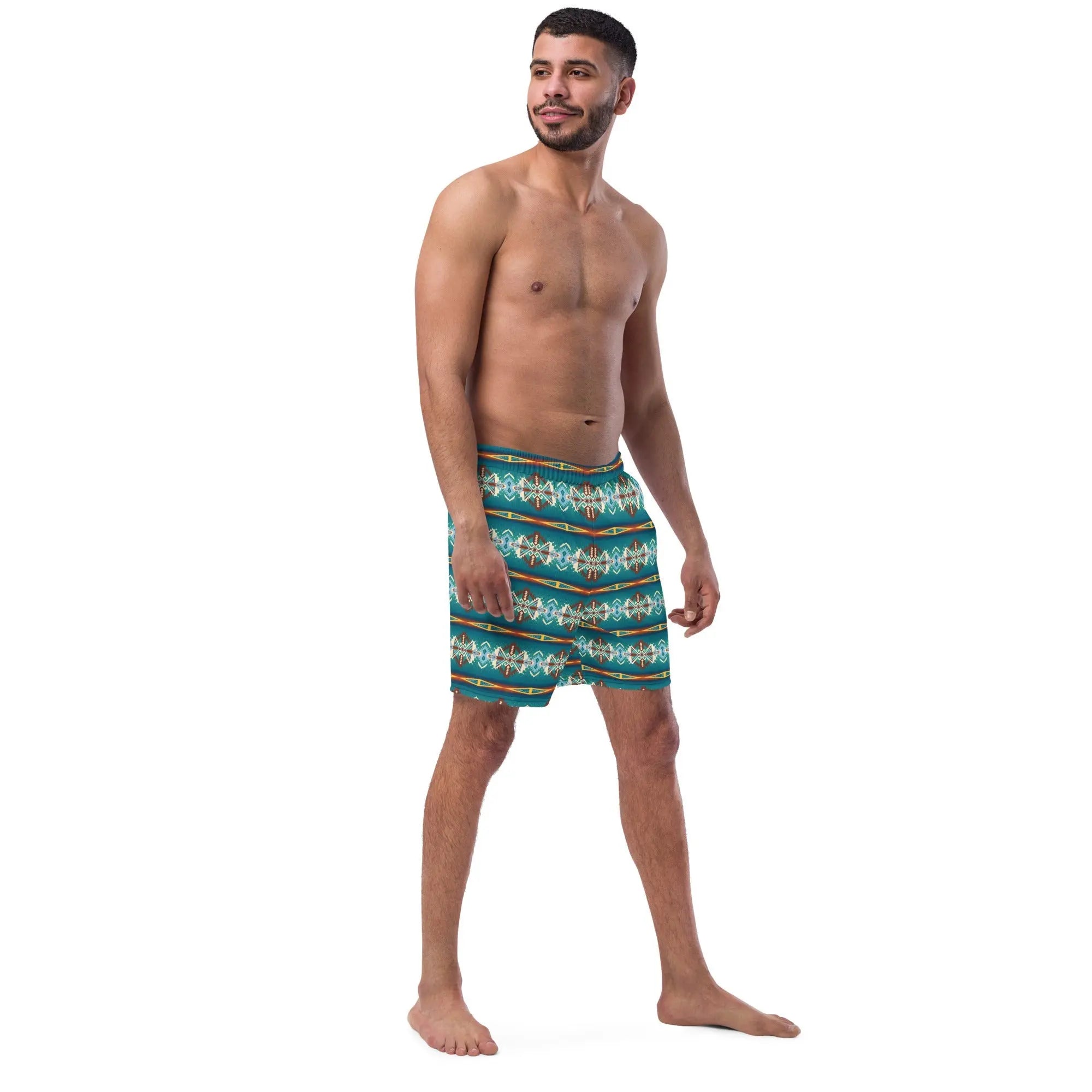 Baha Ranch Yeehaw Teal Aztec Blanket Print Mens Swim Shorts Baha Ranch Western Wear