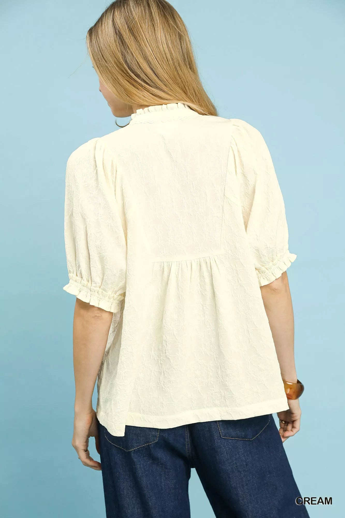 Umgee Textured Smocked Peasant Top