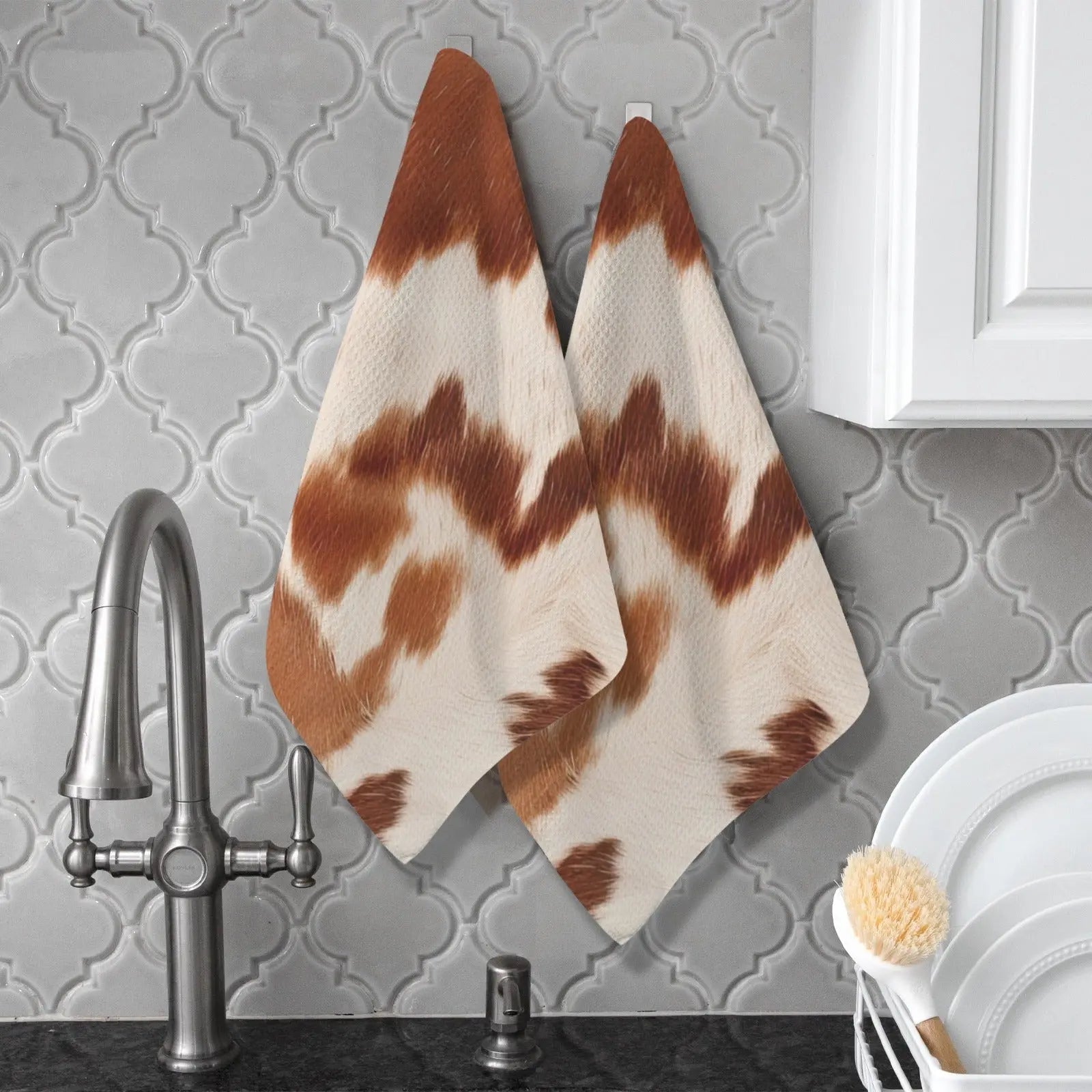 Cow Print Set of 2 Dish Towels made in America Kitchen Towels Baha Ranch Western Wear