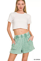 Zenana Halo Snow Washed Exposed Seam Top & Shorts Set