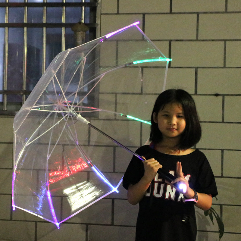 Led Light POE Transparent Colorful Luminous Umbrella Flashlight Straight Pole