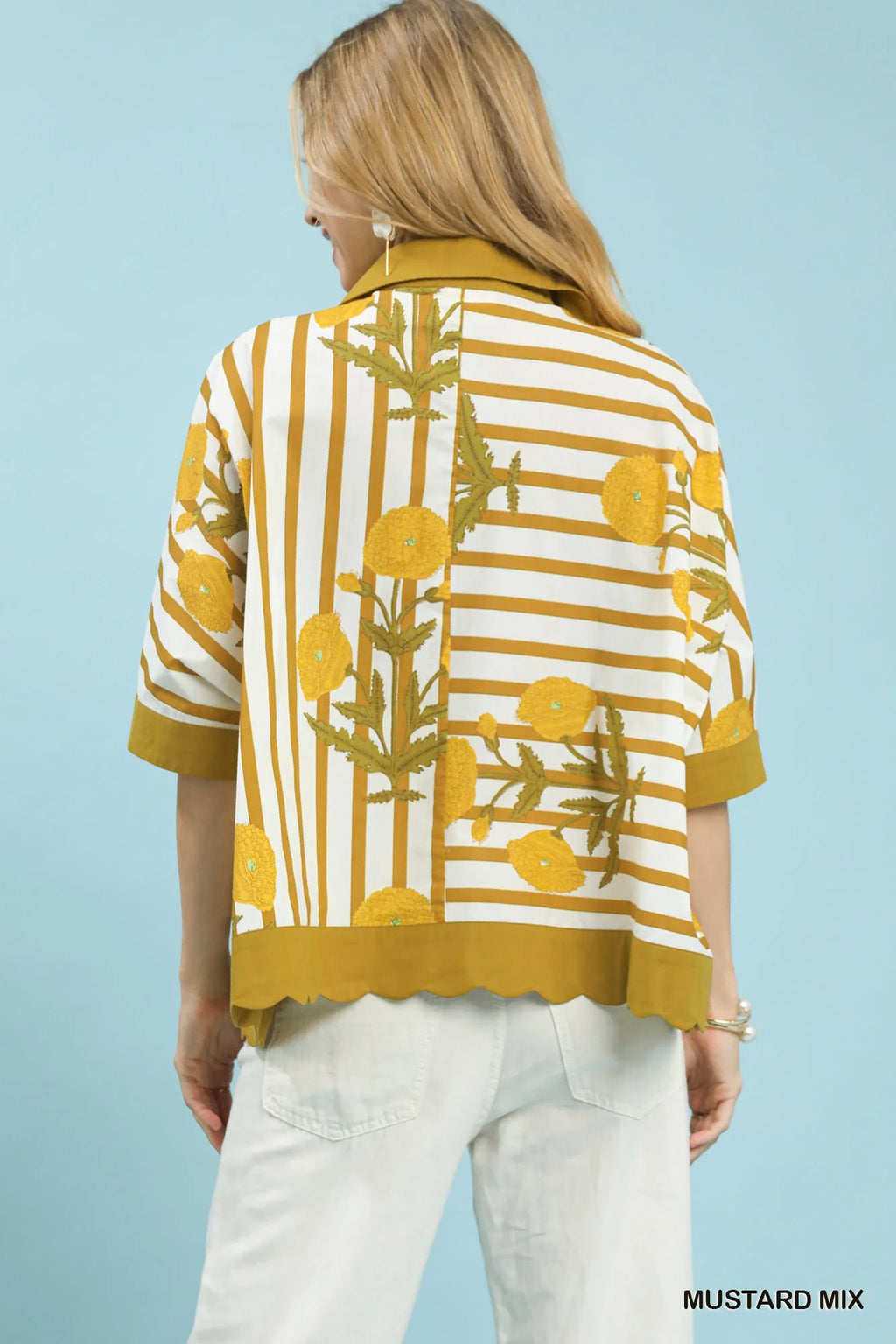 Umgee Mix Floral Stripe Button Down Top
