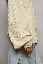 POL V-Neck Long Sleeve Top with Stitch Detail