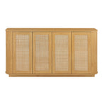 Contemporary Wave Shaped 64-Inch TV Stand with Rattan Doors in Natural Wood Finish