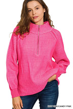 Zenana Ribbed Two Tone Half Zip Sweater
