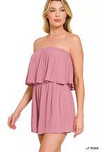 Zenana Woven Crinkle Strapless Rompers