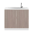 Salento Freestanding Sink, Double Door Cabinet, Two Shelves, White / Ligth Grey