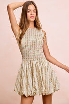 BiBi Floral Bow Tie Attachable Puff Sleeves Dress