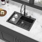 Quartz Kitchen Sink - 33' x 22' Black Granite Composite Drop-In Sink with Durable Construction