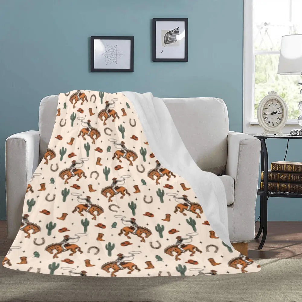 Cowboy Rodeo Western Micro Fleece Blanket 60" x 80" Made in America Baha Ranch Western Wear