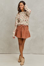 SO ME Mineral Wash Pintucked Corduroy Mini Flared Skirt