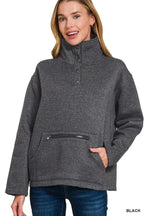Zenana Fleece Washed High Neck Kangaroo Pocket Sweatshirt