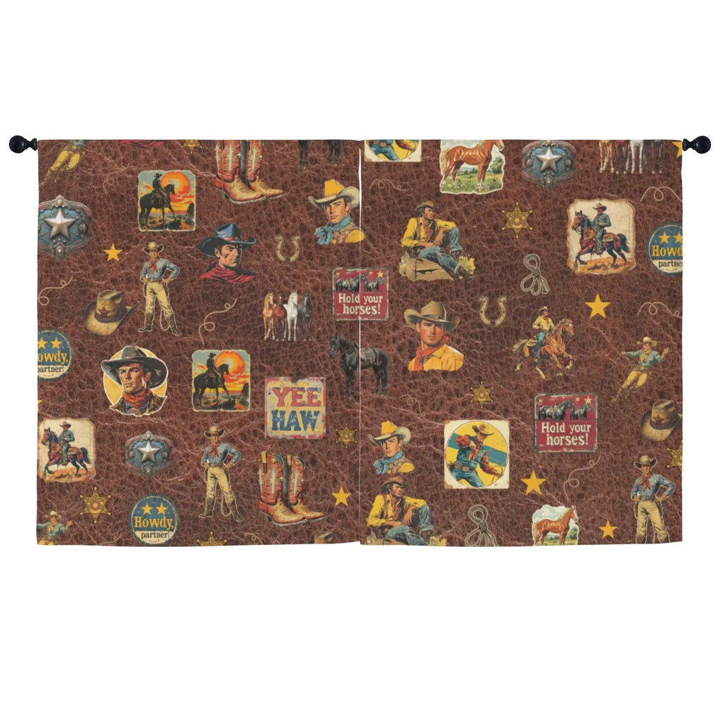 Vintage Cowboy Collage Western Curtains 52" x 63" Made in America Baha Ranch Western Wear