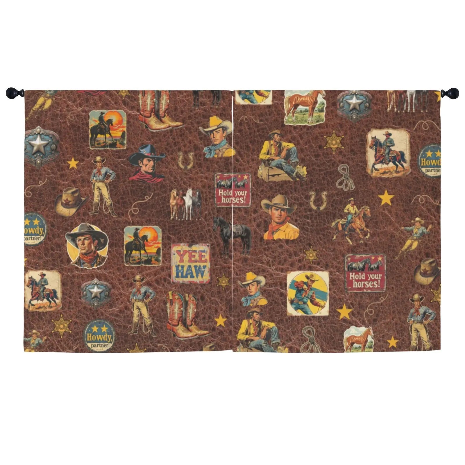 Vintage Cowboy Collage Western Curtains 52" x 63" Made in America Baha Ranch Western Wear