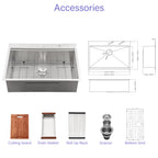 Brushed Nickel Stainless Steel Drop-in Kitchen Sink with Ledge Workstation, 33x22 Inch, 16 Gauge