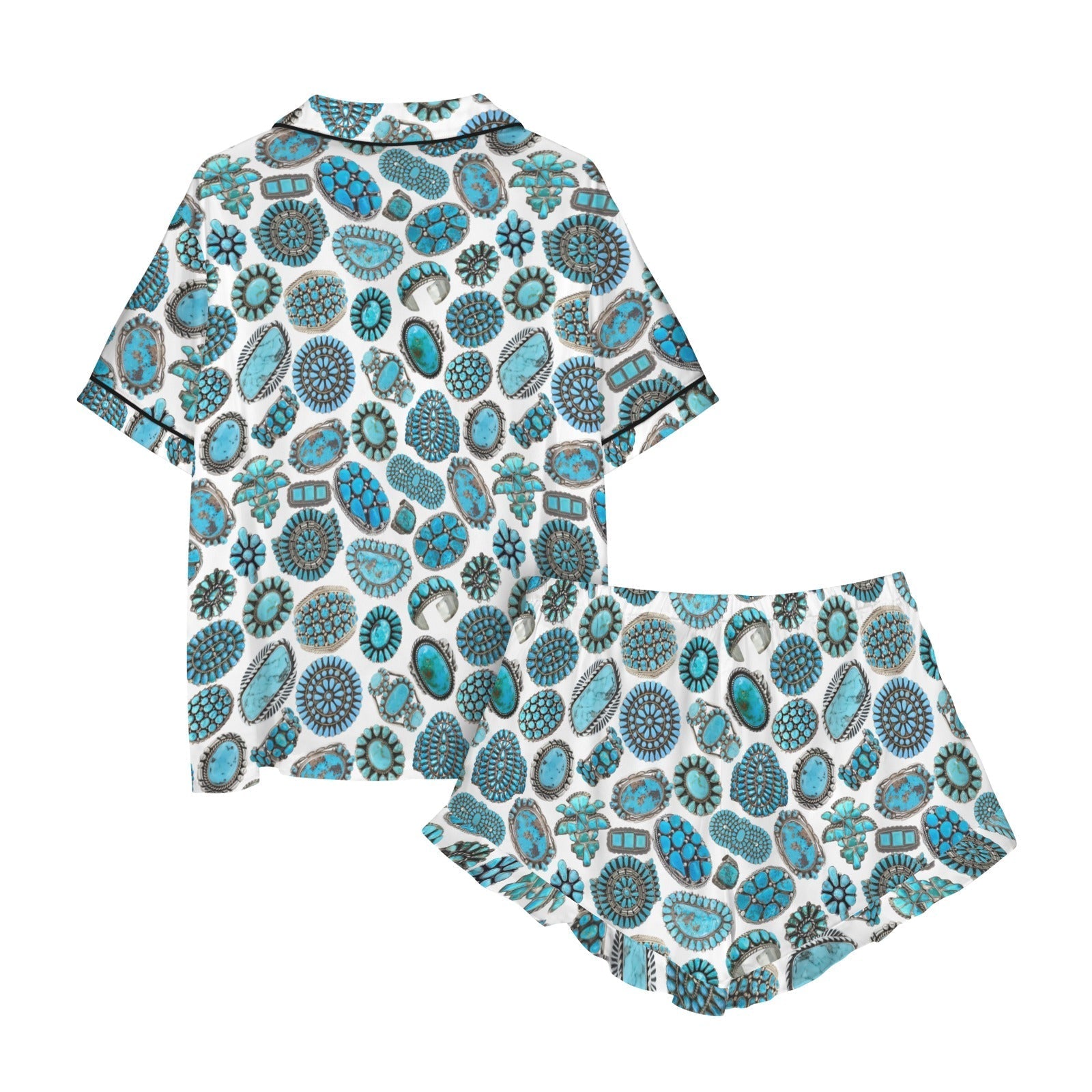 Baha Ranch Turquoise Crazy Satin Ruffle Western Pajama Set Baha Ranch Western Wear