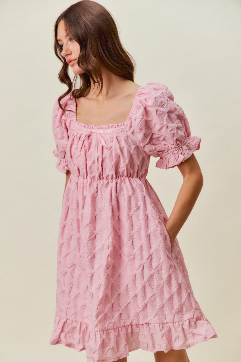 SO ME Texture Woven Ruching On Bust Mini Dress