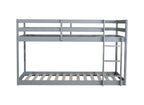 Solid Wooden , Solid Rubber Wooden Twin over Twin Floor Bunk Bed with Ladder ,Upper and Bottom Bed Platforms crafted with Strengthened Slats ,Grey
