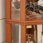 Corner Lighted Curio Cabinet Corner Glass Cabinet Lighted Curio Cabinet Corner Display Case for Living Room, Curio Cabinet, Antique collection, Wine,Bar Glass Storage Light Included,Dark oak