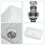 White Fireclay Rectangular Deep Single Bowl Sink 32x19x10 Inch Undermount Top Mount Porcelain Kitchen Sink