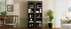 ON-TREND Free Standing 5 Tier Bookshelves, Bookcases Set of 2, Farmhouse Two-Tone Storage Cabinet with Adjustable Shelves, Modern 72'H Kitchen Pantry Cabinet for Living Room, Home Office, Black
