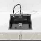 Stainless Steel Kitchen Sink, 23″x19″ Single Bowl, Undermount Handmade Sink in Black, with US Standard Drain and Hook, LS-SSBL02
