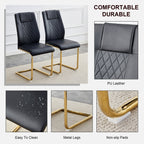 Modern dining chairs with faux leather padded seats, dining room chairs, gold metal leg upholstered chairs, suitable for kitchens, living rooms, bedrooms, and offices, set of 6 (black+PU leather)C-001