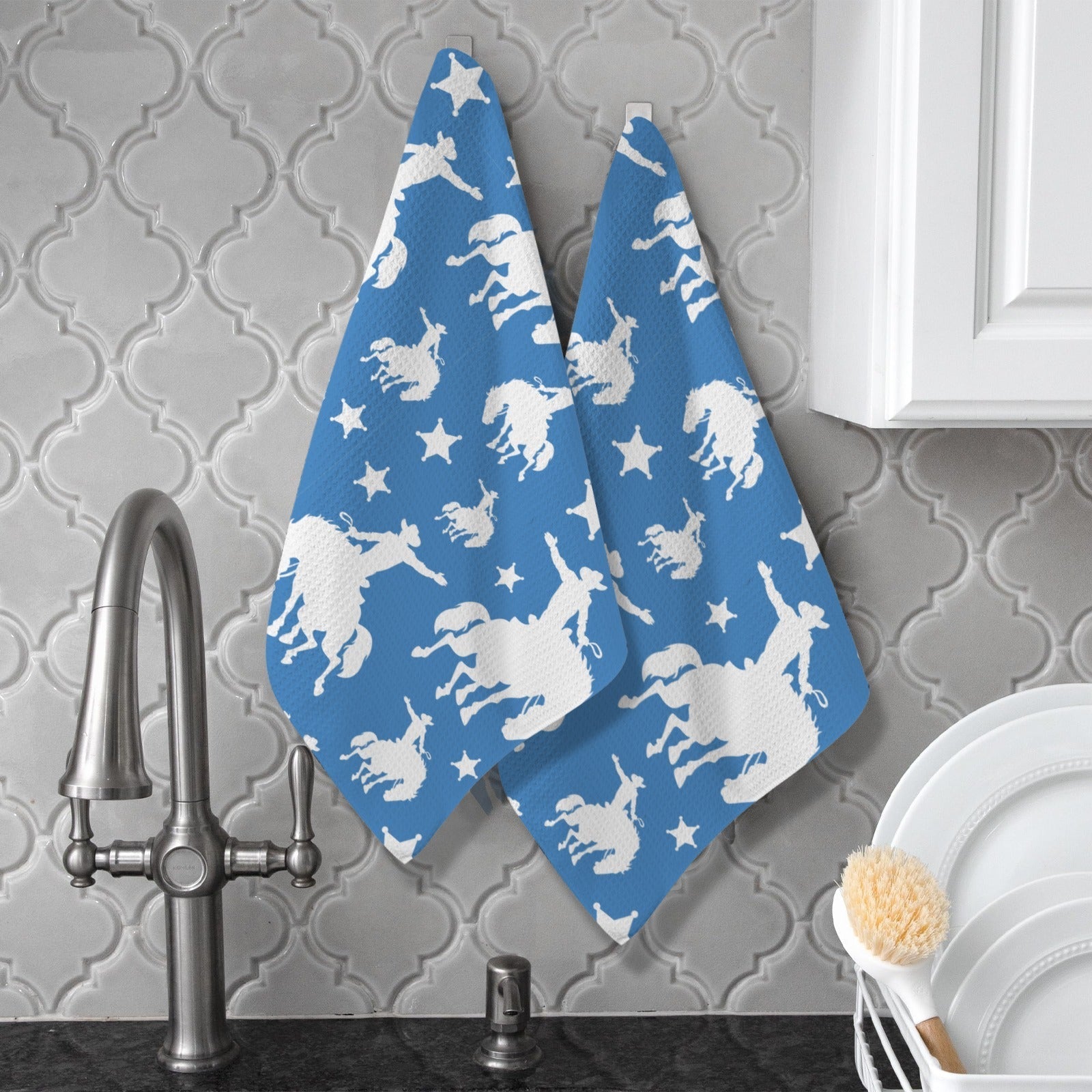 Blue Rodeo Cowboy Set of 2 Dish Towels Made in America Baha Ranch Western Wear