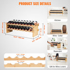 18 Bottle Stackable Modular Wine Rack Bamboo Wood Display Shelf 2-Tier