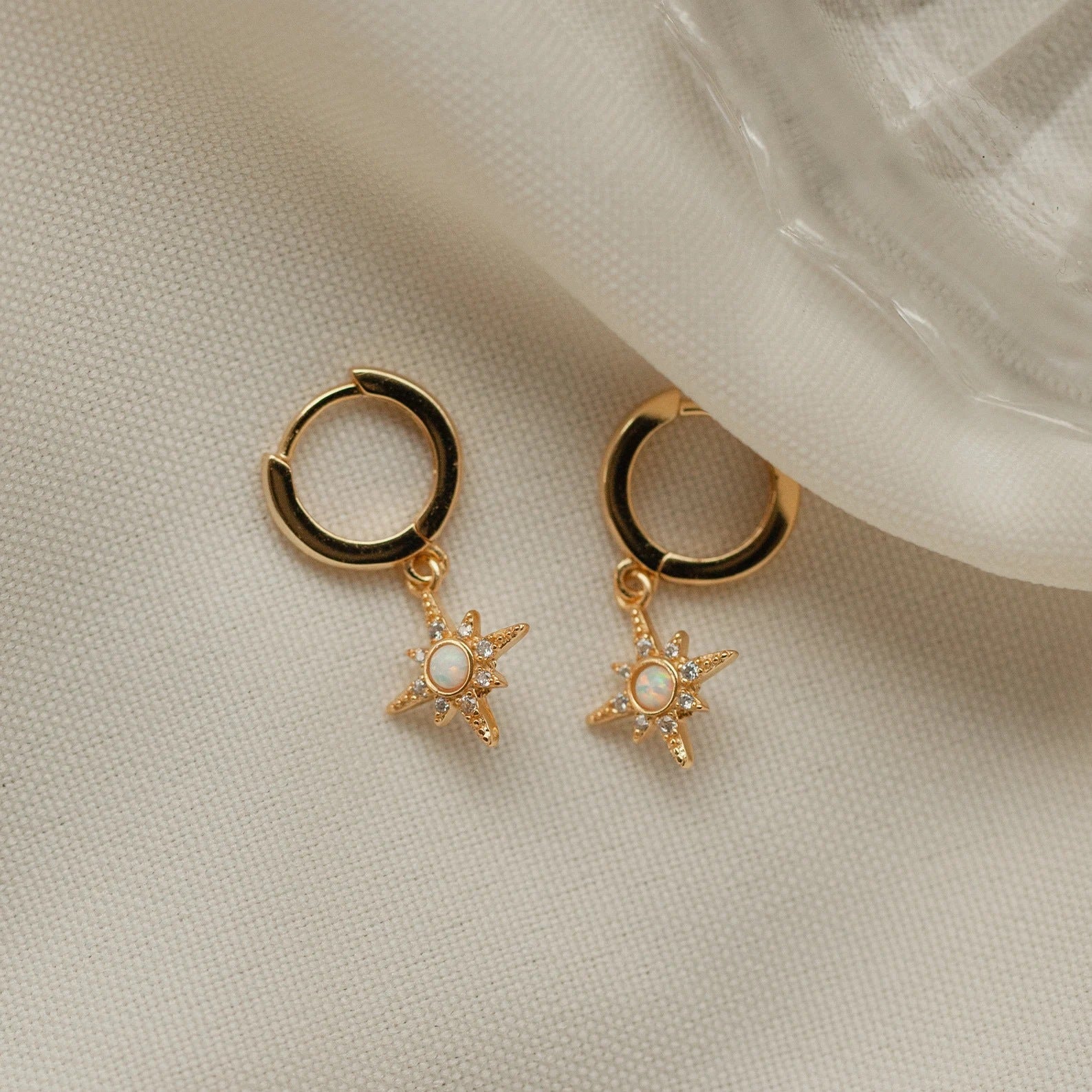 Octopus Earrings Opal Zircon Stars