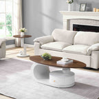 Luxury Nesting Coffee Table Set of 2,  Tables with Storage for Living Room, Oval and Round Table Set, White Center Table, Cocktail Table, Side Table,  Large 47.24'', Small 19.69''