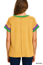 Zenana Mardi Gras Raised Rib Contrast Trim Top