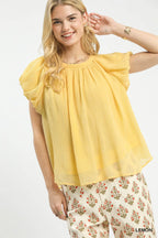 Umgee Crinkle Flutter Sleeve Peasant Top