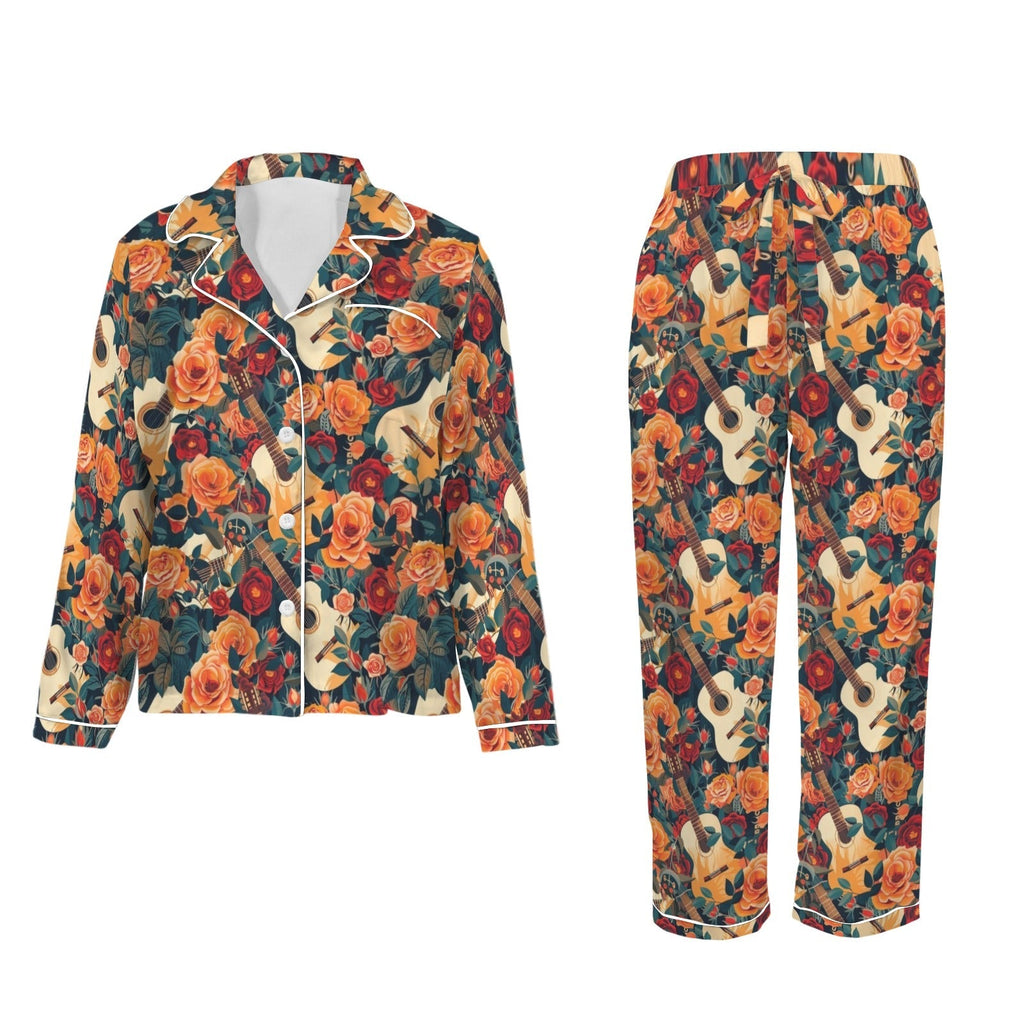 Baha Ranch Colores De Mexico Roses & Guitars Satin Pajamas Baha Ranch Western Wear