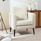 Modern Chenille Accent Chair, Upholstered Armchair for Living Room, Mid Century Fabric Lounge Chair w/Pillow, Comfortable Reading Chair with Wood Legs for Living Room, Bedroom, Reception Room (Beige)