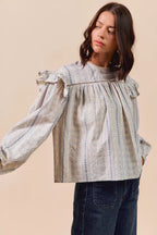 SO ME Floral Cotton Print Ruffled Long Sleeve Blouse