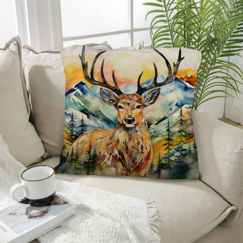Watercolor Buck Hunting Pillow Case Made In America Baha Ranch Western Wear