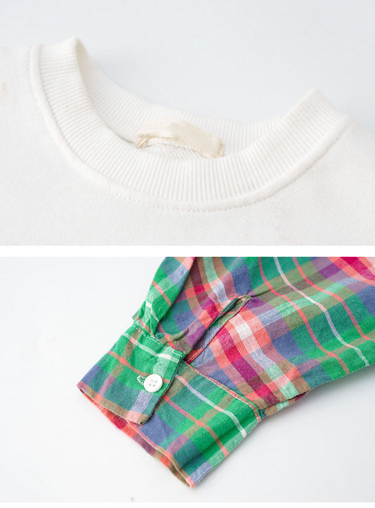 Two-piece Top American Style Plaid Stitching Sweater