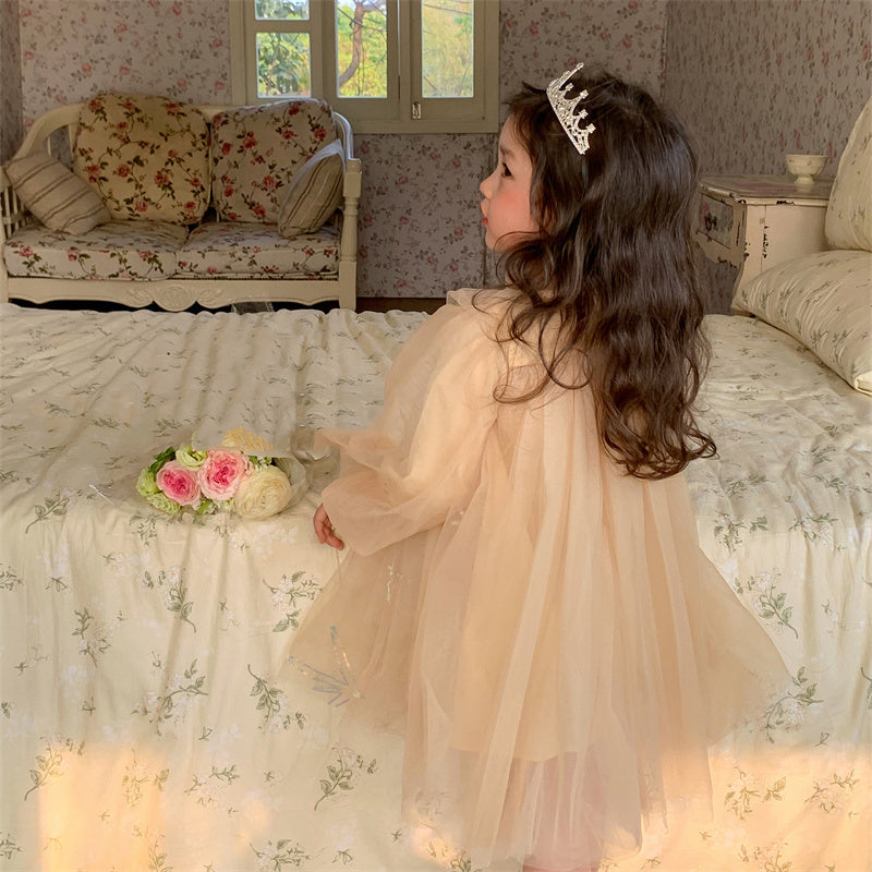 Girls Temperament Casual Mesh Lantern Sleeve Princess Dress