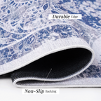 NAAR MAVAL Blue Washable Rug 2' x 3' Doormat Rug (Blue, 2' x 3')