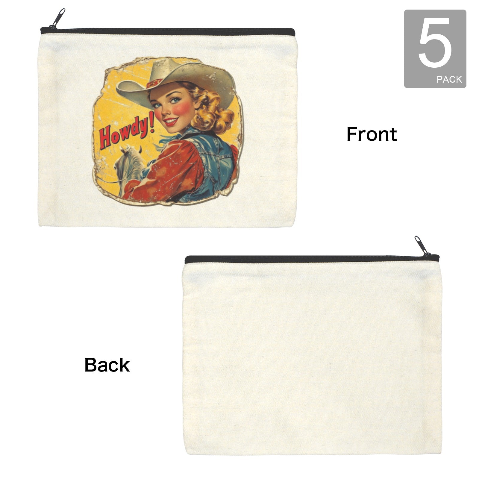 Howdy Cosmetic Bag Pack of 5 Made in America Baha Ranch Western Wear