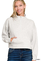 Zenana Scuba Half Zip Pullover With Kangaroo Pockets