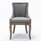 A&A Furniture Ultra Side Dining Chair with Thickened Fabric and Solid Wood Legs, Bronze Nail Head, Set of 2, Gray