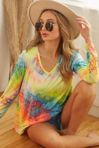 BiBi Tie Dye Long Sleeve V-Neck T-Shirt