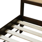 King Size Bed with Rattan Headboard, Two Storage Drawers, Rubber Wood Bed with Enhanced  Support Salts and Feet,Espresso